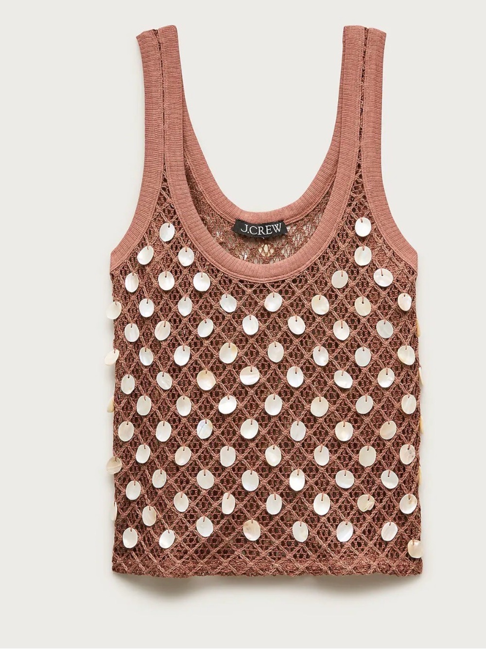 J.Crew Crochet shell-embroidered Tank Top Knit in Brown Sz. M NEW CA834 $98